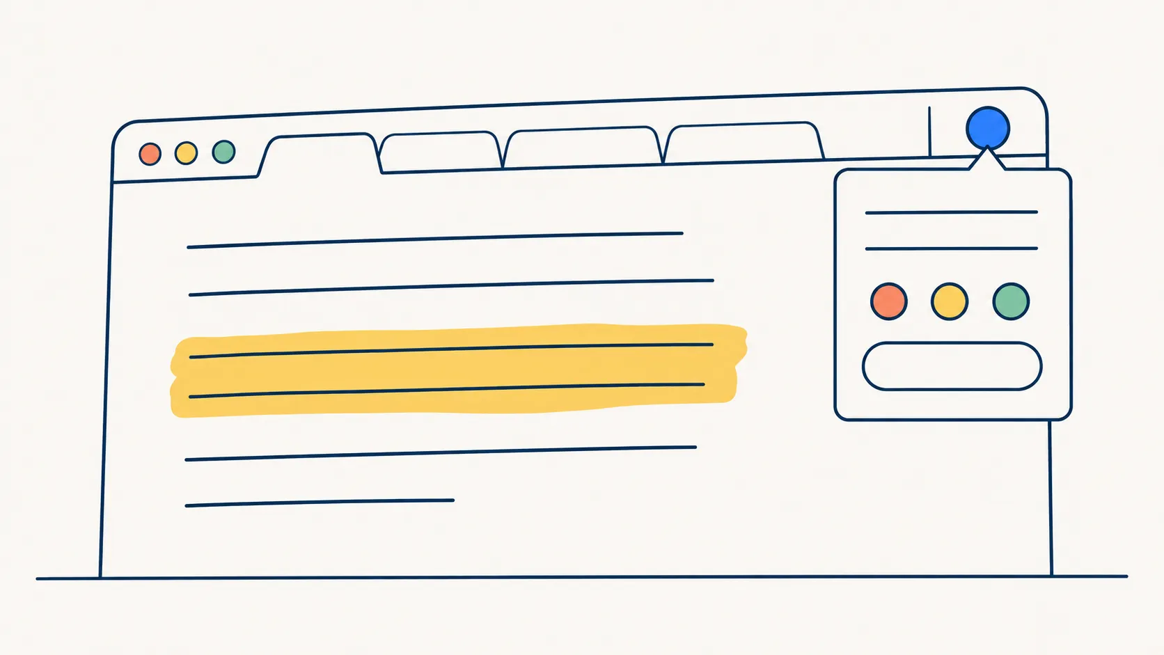 Illustration: a browser toolbar with the boilerpod button lit and its save popup open over a highlighted page.
